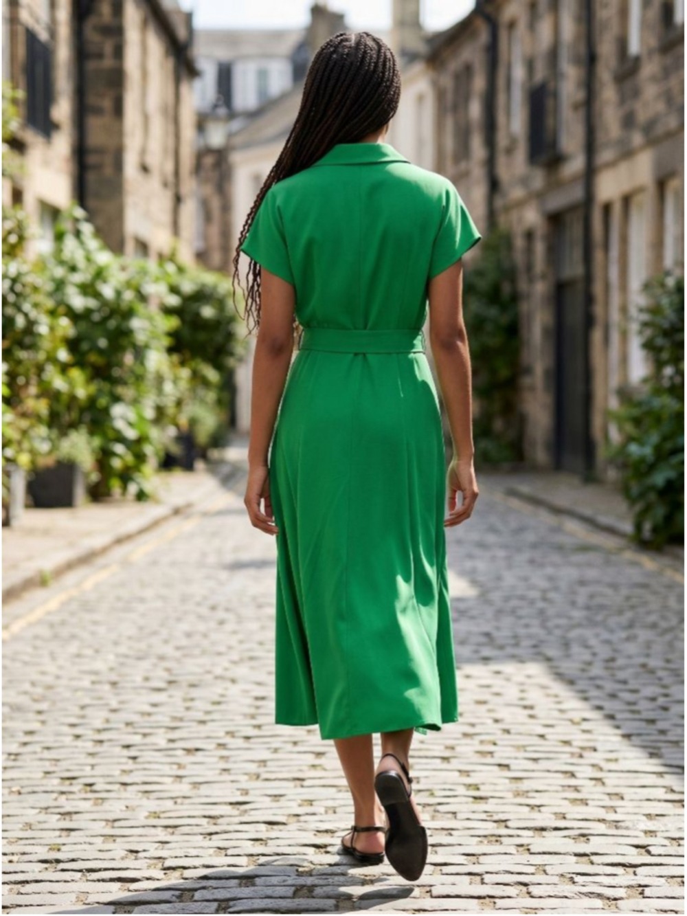 Mac Duggal Green Short Sleeve Belted Midi Dress L - Picture 9 of 9